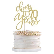 Gold Glitter Cheers to 70 years Cake topper,Happy 70th Birthday Decor  Perfe...