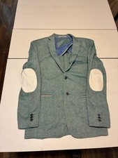 Paisley  Gray Blazer Jacket Medium Green Linen Blend Elbow Patch Sport Coat Lux