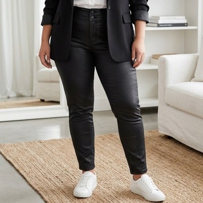 Lane Bryant Skinny Jeans Womens 22 Black High Rise Triple Button Flex Magic Fit