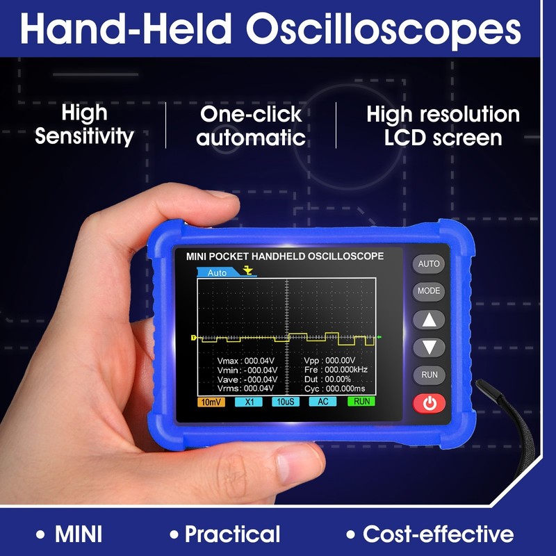 Digital Handheld Oscilloscope 2.5MS/s 500kHz ±400V Auto Measurement 2.8" LCD