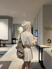 AIo Cropped Sports Short Zipper Hooded Jacket Women's Loose Casual Sweatshirt