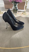 Stuart Weitzman Black Satin Rhinestone Stilet...