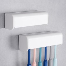 2 Pack 6 Slots Wall Mount Toothbrush Holder with Cover, Self Adhesive Toothbr...