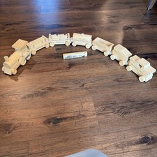 Handmade Carved Wooden Train 7 Piece Linkable Cars Toys Rolling Wheels Whistle