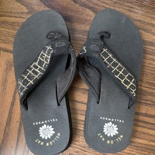 Yellow Box Women's Black/Gold Check Logo Slip-On Flip Flop Sandal