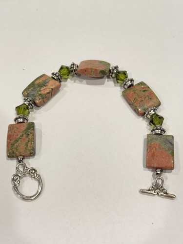 🌿 Earthy Elegance: Natural Unakite Gemstone Bracelet – Size 7” 🌿