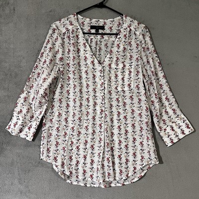 Fred David Floral Blouse Ivory Womens Size S Relaxed Popover Cottagecore