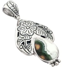 925 Sterling Silver Sale Ocean Jasper Sterling Pendant, ! 1 5/16"