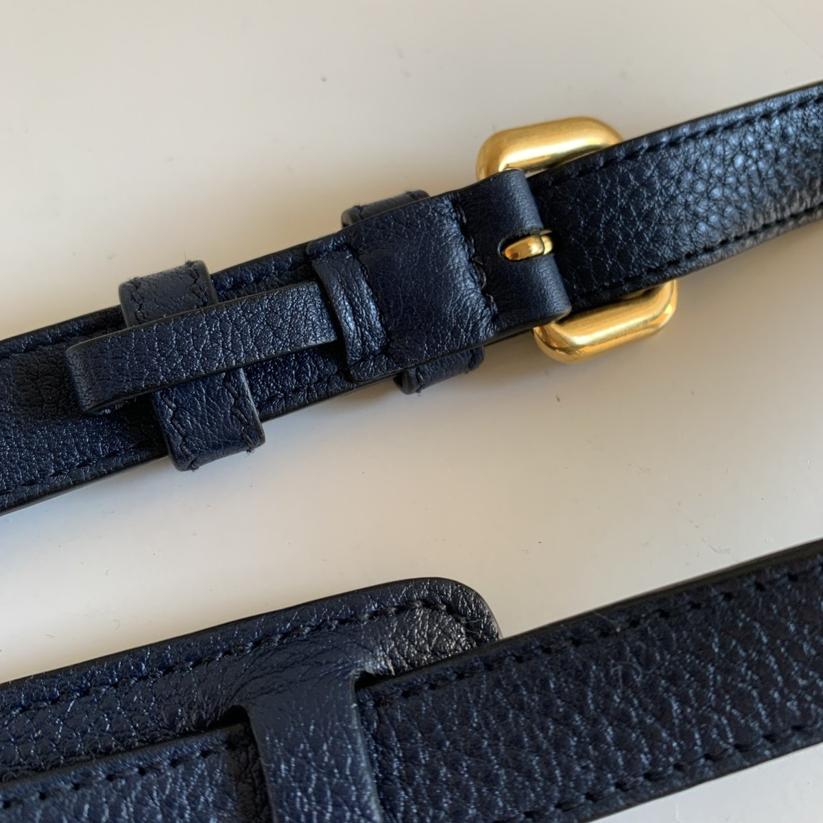 PRADAストラップ Navy Leather Prada Replacement Strap with Gold Hardware 42in
