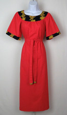 VTG 1960s LIBERTY HOUSE HAWAII DRESS COTTON BLEND CORAL RED FLORAL HIGHLIGHTS