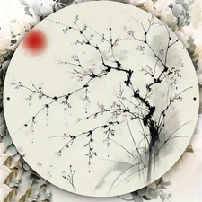 8x8" Plum Blossom Ink Aluminum Wall Art - Home/Garden Decor