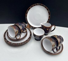 MCM Denby Shiraz Stoneware 10 Piece Tea Set Cup Saucer Plate Milk Sugar