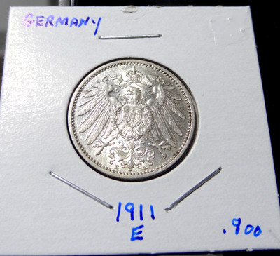 1911-E Germany Empire 1 Mark World Germany .900 Silver Coin