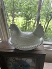 Vintage Indiana Glass White Milk Glass Hen on a nest 7 in.  nose to tail