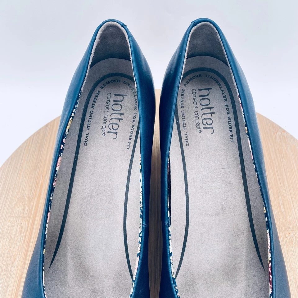 Zapatos de salón cómodos sin cordones de cuero azul minimalistas Hotter Heels 10 para mujer Foto 4 de 4