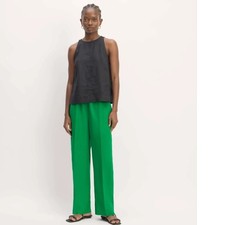Everlane The Linen Easy Pant Green 100% European Flax Elastic Waist Small