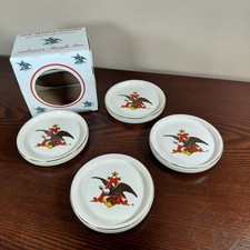 4 Vintage Anheuser Busch Eagle Coasters 24K Hand-Painted Gold Band '96 Budweiser