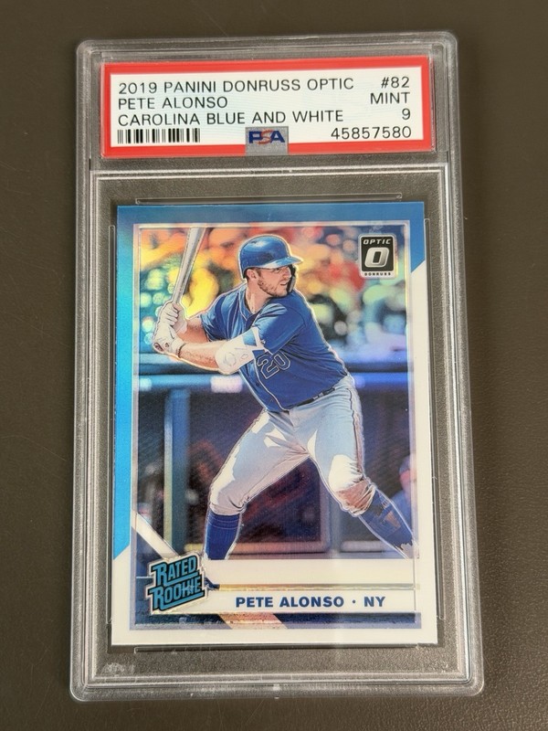 2019 Optic Pete Alonso #82 Caroline Blue And White Holo Rated Rookie RC PSA 9