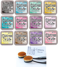 Distress Oxide Ink Pad Bundle: 12 Colors  2 Blending Brushes, 14 Total Items