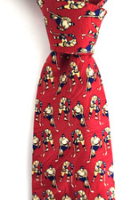 Museum Artifact All Silk Necktie Retro Ice Hockey Players Playing Red Blue Tie