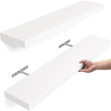 23 inch Wood Floating Shelves Wall Mounted Shelves, White, Set of 2