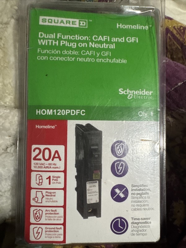 Schneider Electric Square D Breaker 20A CAFCI/GFCI 1 Pole HOM120PDFC