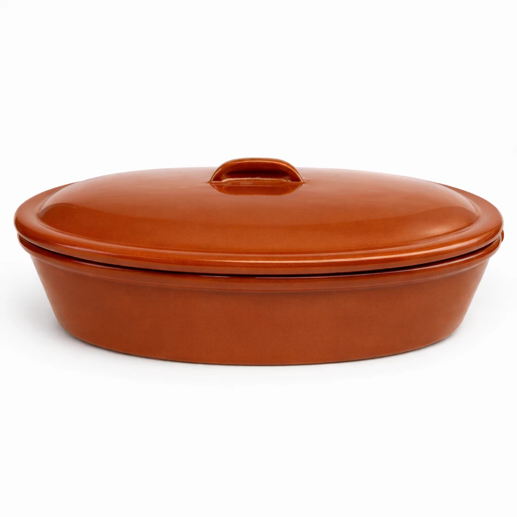 Socerâmica Terracotta Oval Roaster with Lid, Made in Portugal