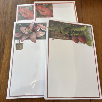 Lot Of 4 Pat Richter Notepad Stationery Pink Lilies Strawberries Poppy NEW