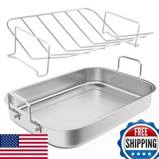 Sunvivi 15.6'' Roasting Pan V-Shaped Rack Non-Stick Stainless Steel Lasagna Pan