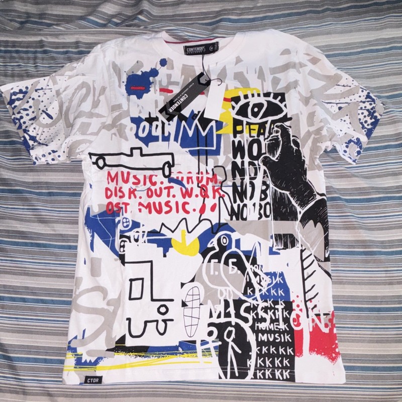 Contender Men's M White Crew Neck Short Sleeve Graphic Logo T-Shirt Music Art