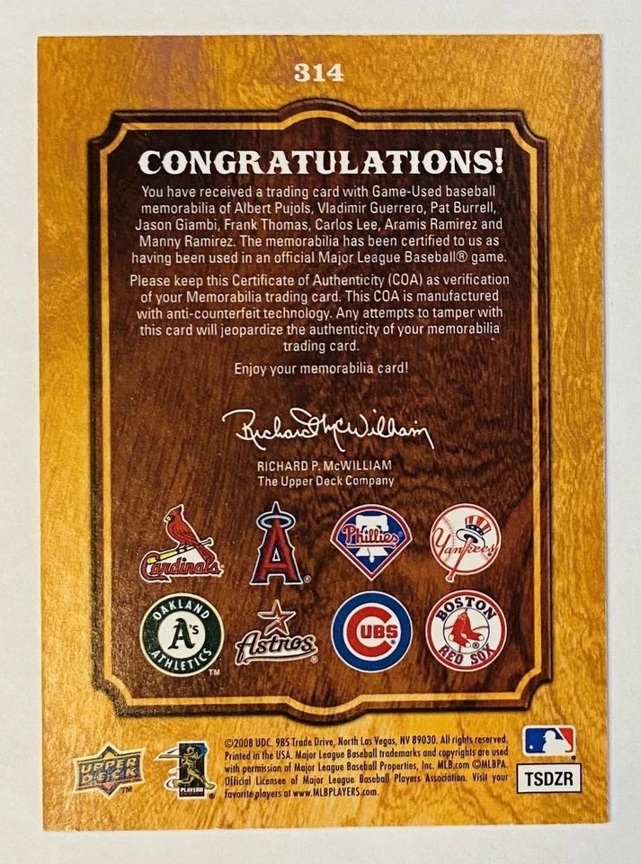 2008 UD Ballpark Collection Eight Swatch Memorabilia Thomas Pujols Giambi & More - Image 4 of 4