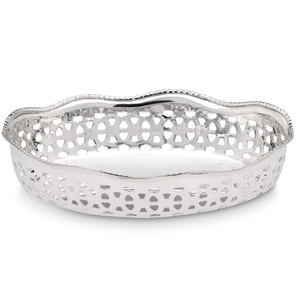 Serviertablett 20 x 15 cm oval versilbert Silbertablett hoher Rand Deko Tablett - Bild 1 von 1