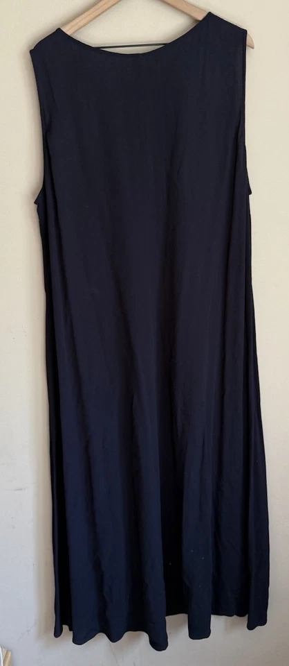 Eileen Fisher 连衣裙 Maxi 皱人造丝背心黑色女式 2X 码全新全新带标签 — 第 4/4 张图片