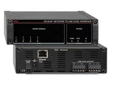 RDL RU-NL4P Dante Network 4x Balanced Line Outputs / PoE / 24-Bit