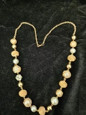 Necklace Gold Tone Beaded Faux Pearl Rhinestone Romantic Fashion 34" Around