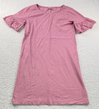 J. Crew Women's Size Small Ruffle Sleeve Pink T-Shirt Knee Length Dress