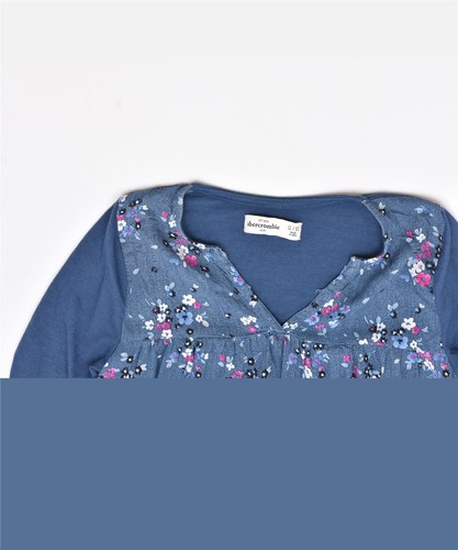 ABERCROMBIE & FITCH Girls Tunic Top 11-12 Years Blue Floral Polyester QB07 - Picture 3 of 3