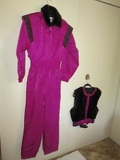 Fera Skiwear Purple Ski Suit w/Black Faux Fur Vest M/L New 