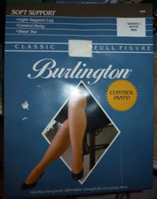 Burlington Classic full figure white control top pantyhose size Queen 2