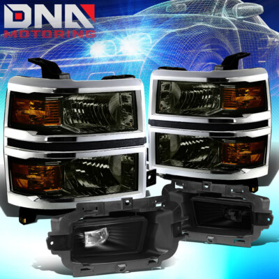 FIT 2014-2015 CHEVY SILVERADO 1500 LED SMOKED AMBER HEADLIGHTS+FOG LAMPS KIT