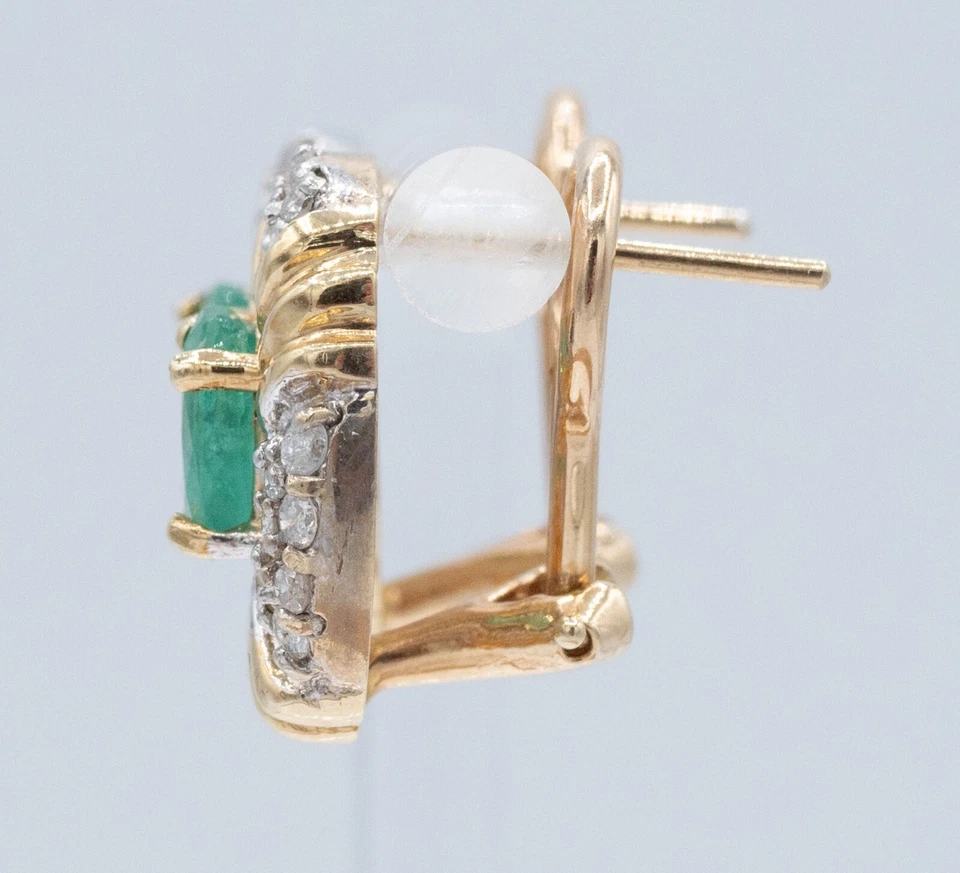Natural Oval Emerald & Round Diamond 14KT 2-Tone Omega Back Earrings GIA - Image 3 of 4