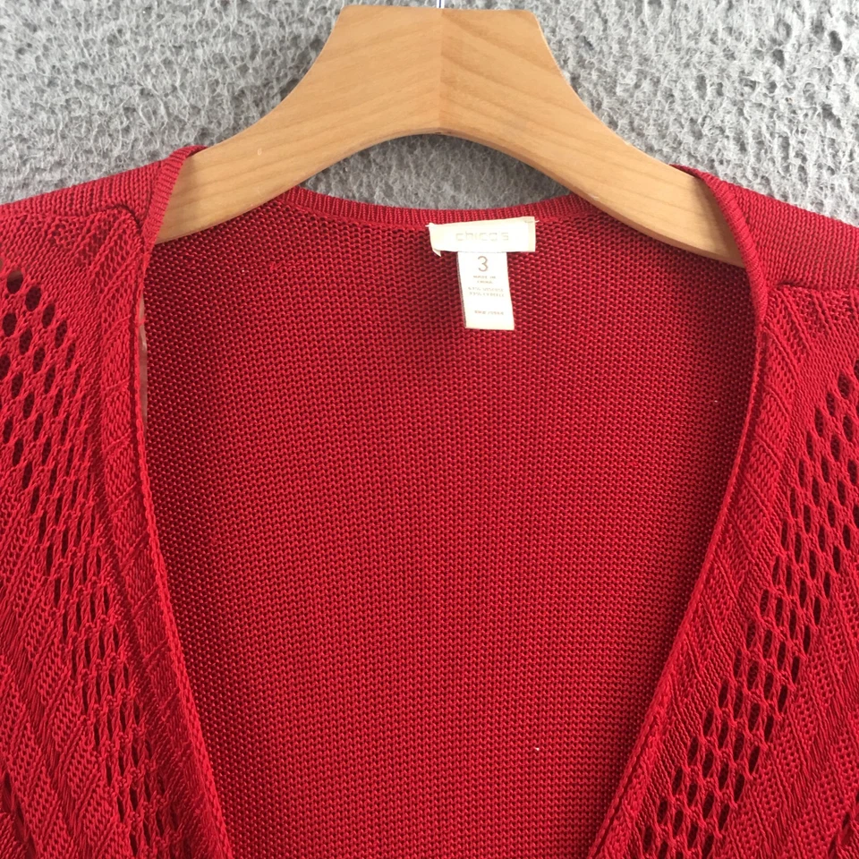 Suéter Chicos Cascada Mujer 3 Rojo Cárdigan Manga Larga Manga 3/4 Tejido Abierto Foto 3 de 4