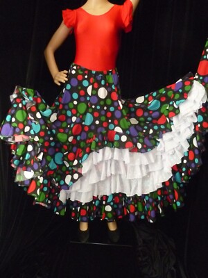 Colorful Polka Dot Flamenco Skirt Black Elastic Waist White or Red Ruffles *NEW*