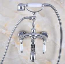Wall Mounted Polished Chrome Brass Bathtub Clawfoot Faucet Mixer Tap Hand Shower