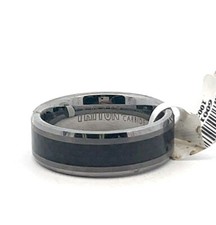 Triton 8mm Tungsten Carbide & Black Carbon Fiber Polished Beveled Edge Band Ring