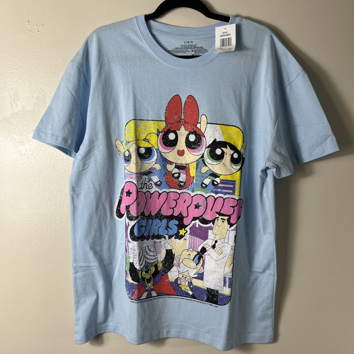 THE POWERPUFF GIRLS Cartoon Network Blue T-Shirt Large NEW w