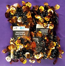 Halloween Pumpkin Tinsel Garland 2 Packages each is 9' long Black Orange