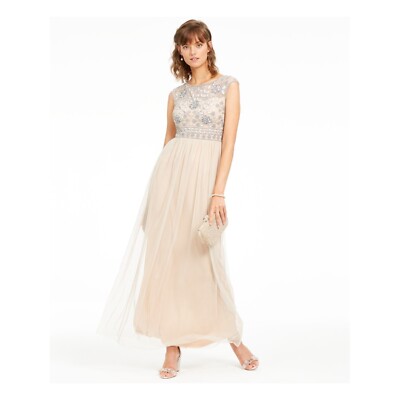 Adrianna Papell Women 2 Silver Nude Embellished Sleeveless Long Dress NWT  K69 | eBay