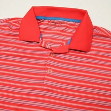 Nike Polo Shirt Mens Extra Large Orange Striped Dri Fit No Logo