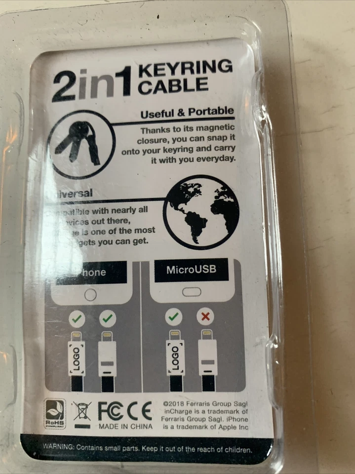 Llavero cable cargador portátil inCharge compatible con dispositivos Apple y Android Foto 2 de 2